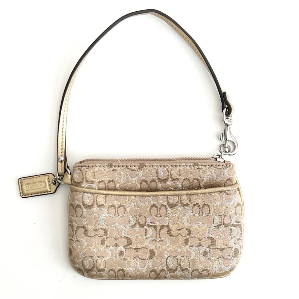 Coach Metallic Gold Lurex Signature Mini Clutch Wristlet